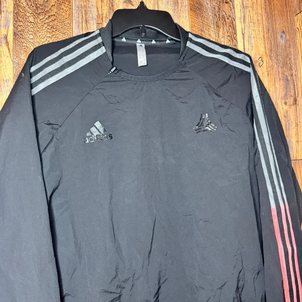 Adidas Mens Pullover Windbreaker Jacket Black 3 Stripe Athletic Training‎